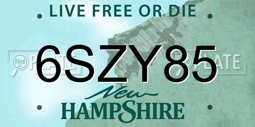 6SZY85 New Hampshire License Plate