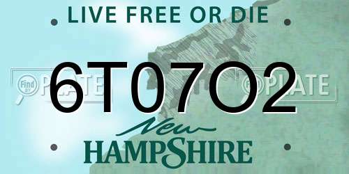 6T07O2 New Hampshire License Plate