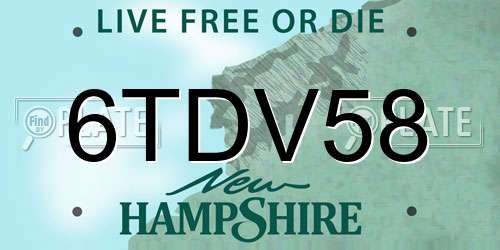 6TDV58 New Hampshire License Plate