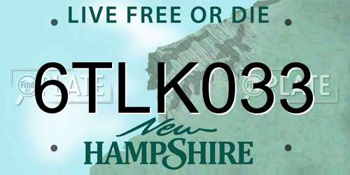 6TLK033 New Hampshire License Plate