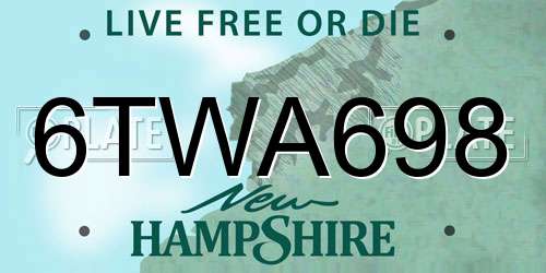 6TWA698 New Hampshire License Plate