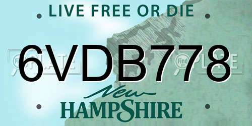 6VDB778 New Hampshire License Plate