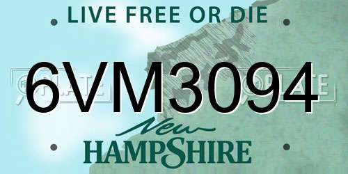 6VM3094 New Hampshire License Plate