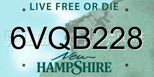6VQB228 New Hampshire License Plate