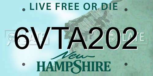 6VTA202 New Hampshire License Plate