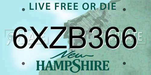 6XZB366 New Hampshire License Plate