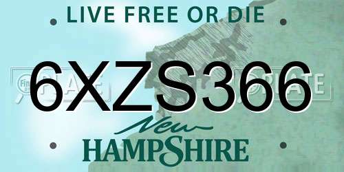 6XZS366 New Hampshire License Plate