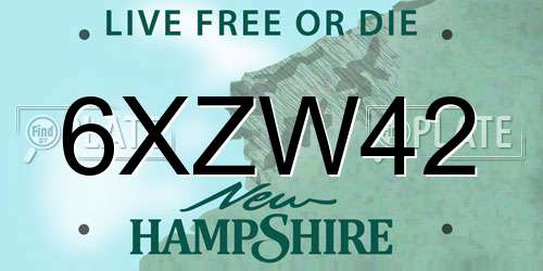 6XZW42 New Hampshire License Plate
