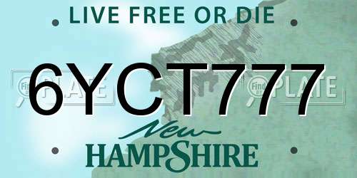 6YCT777 New Hampshire License Plate