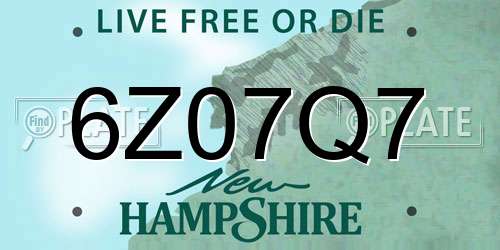 6Z07Q7 New Hampshire License Plate