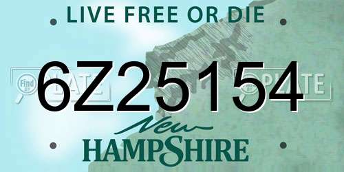 6Z25154 New Hampshire License Plate