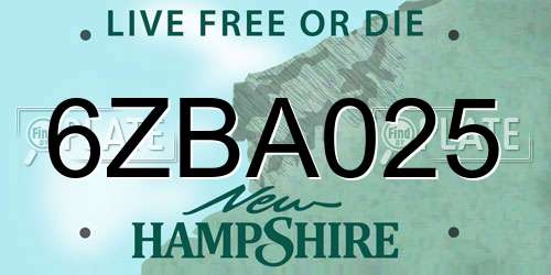 6ZBA025 New Hampshire License Plate