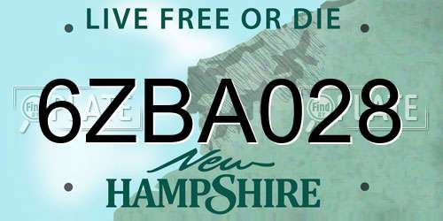 6ZBA028 New Hampshire License Plate