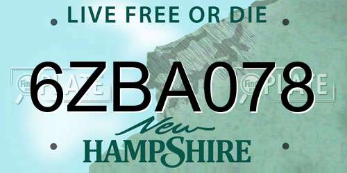 6ZBA078 New Hampshire License Plate