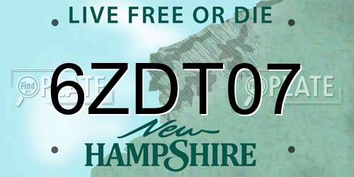 6ZDT07 New Hampshire License Plate