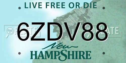 6ZDV88 New Hampshire License Plate
