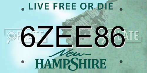 6ZEE86 New Hampshire License Plate