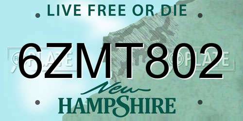 6ZMT802 New Hampshire License Plate