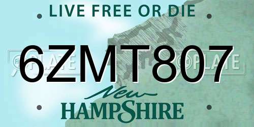 6ZMT807 New Hampshire License Plate