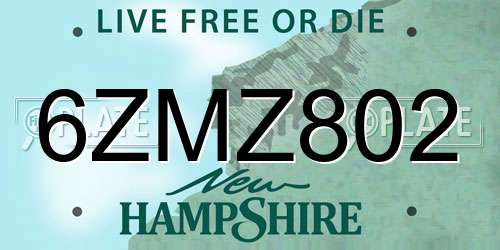 6ZMZ802 New Hampshire License Plate
