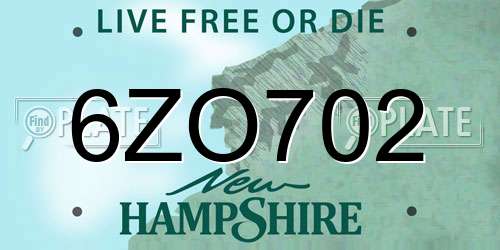 6ZO702 New Hampshire License Plate
