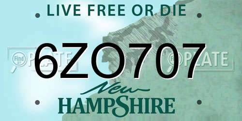 6ZO707 New Hampshire License Plate