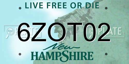 6ZOT02 New Hampshire License Plate