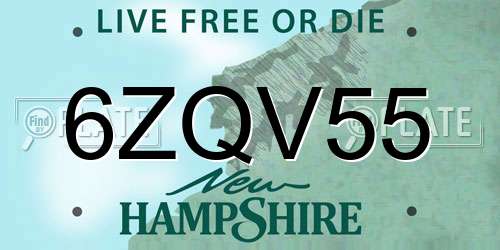 6ZQV55 New Hampshire License Plate