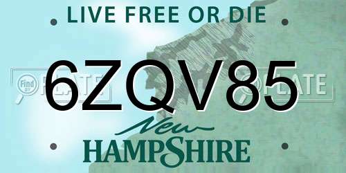 6ZQV85 New Hampshire License Plate