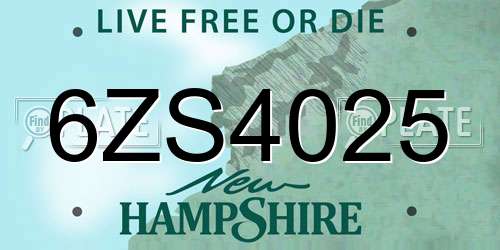 6ZS4025 New Hampshire License Plate