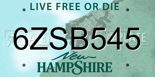 6ZSB545 New Hampshire License Plate