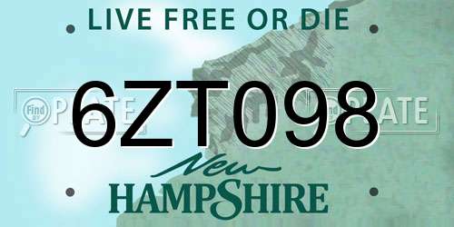 6ZT098 New Hampshire License Plate