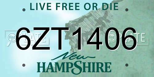 6ZT1406 New Hampshire License Plate
