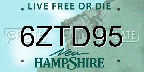 6ZTD95 New Hampshire License Plate