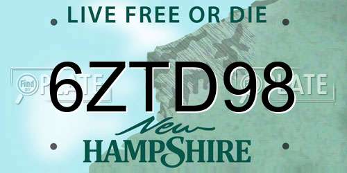 6ZTD98 New Hampshire License Plate