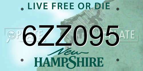 6ZZ095 New Hampshire License Plate