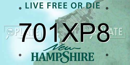 701XP8 New Hampshire License Plate
