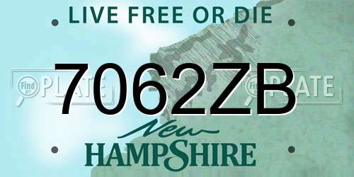 7062ZB New Hampshire License Plate