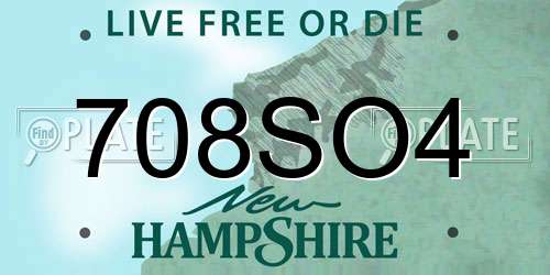 708SO4 New Hampshire License Plate