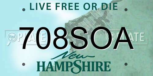 708SOA New Hampshire License Plate