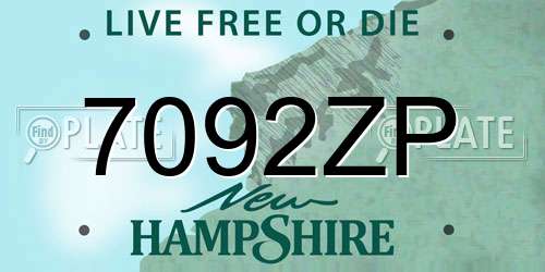 7092ZP New Hampshire License Plate