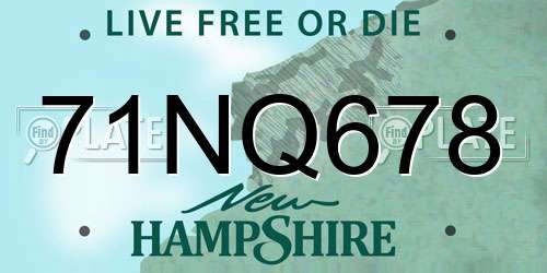 71NQ678 New Hampshire License Plate