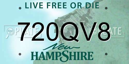 720QV8 New Hampshire License Plate