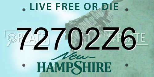72702Z6 New Hampshire License Plate
