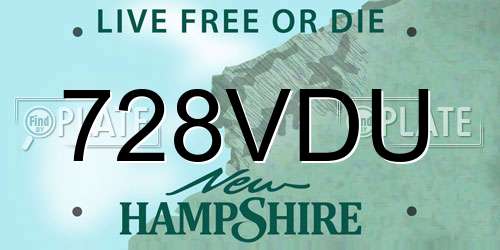 728VDU New Hampshire License Plate