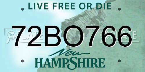 72BO766 New Hampshire License Plate