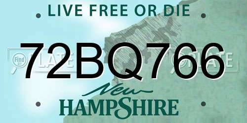 72BQ766 New Hampshire License Plate