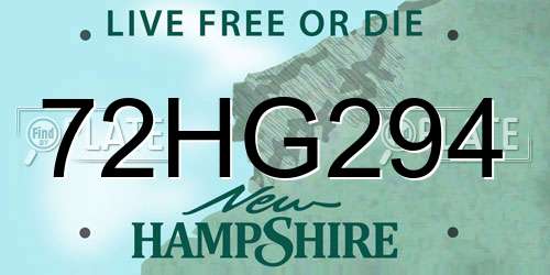 72HG294 New Hampshire License Plate