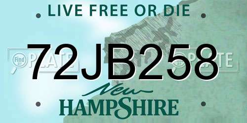72JB258 New Hampshire License Plate
