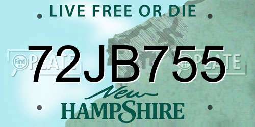 72JB755 New Hampshire License Plate